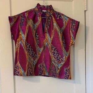 THML Fuchsia Metallic Abstract Pattern Blouse